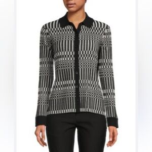 Derek Lam I O Crosby Womens Checkered Collared Cardigan.Black/White.High quality